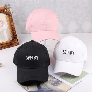 Letter SORRY Embroidered Baseball Cap Low Profile Curved Bill white black Thread for men women sun hat