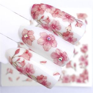 Sıcak 50 Yaprak / grup Pembe Çiçek Su Transfer Kaydırıcı Manikür Nail Art Dekorasyon için Tırnak Etiket
