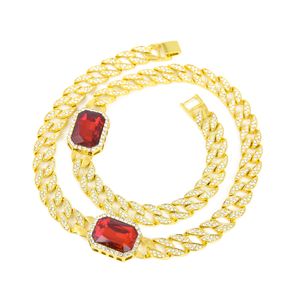 Wholesale-Men's hip hop with 2 Ruby Diamond alloy necklace Hot