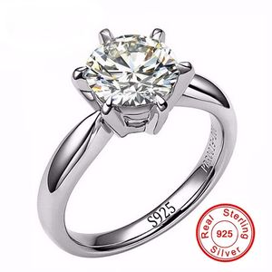 كلاسيكيات زفاف فضية صلب كلاسيكية للنساء مجموعة 6 مم Sona Diamond CZ خاتم الخطوبة 925 خواتم فضية نقية الحجم الفاخر حجم 4-9