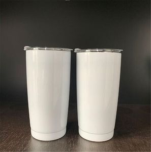 Sublimation 20oz Edelstahlbecher, doppelwandige, vakuumweiße Becher, isolierte Wärmeübertragungsdruck-Kaffeetasse mit Schiebedeckel A02