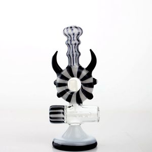 Bong a forma di corno di bue Narghilè Piedi di mucca Colore misto con Dab Rig in bianco e nero Inline Perc 14mm Joint Recycler Bubbler