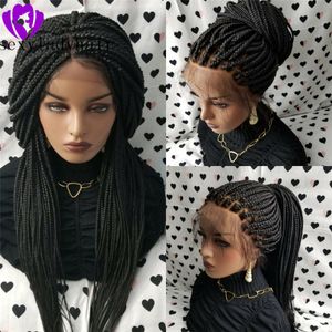 Box Braids Lace-Front-Perücken mit 200 % Dichte für amerikanische schwarze Frauen. Lange schwarz/braun/blond geflochtene Perücke mit natürlichem Haaransatz