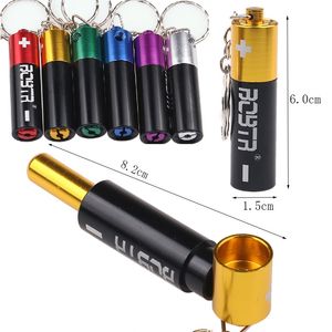 Pipa in metallo a forma di batteria Pipa per fumare erbe secche da 2,3 pollici con portachiavi staccabile Tubi per filtri per tabacco a mano in stock