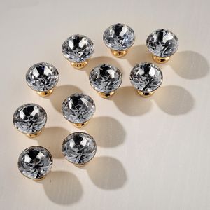 Super Luxury Gold Czech Crystal Round Cabinet Door Knobs and Handles Furnitures Cupboard Wardrobe Drawer Pull Handle