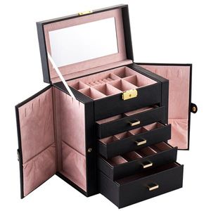 USA Ship Makeup Train Case Professional PU Leather Vanity Case with Cosmetic Bag Makeup Tackle Box Jewelry Storage Organizer Case Black