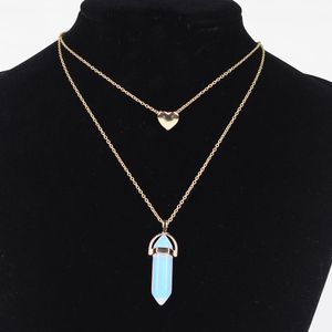 New Design Handmade Jewelry Multicolor Natural Stone Metal Heart Pendant Gold Chain Necklace for Sale