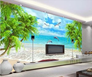 duvarlar için plaj duvar kağıdı oturma odası deniz hindistan cevizi ağacı tv arka plan duvar için 3 d