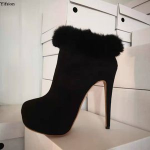 Rontic New Women Platform Ankel Boots Stiletto High Heels Stövlar Runda Toe Eleganta Lyxiga Svart Skor Kvinnor Plus US Storlek 5-15