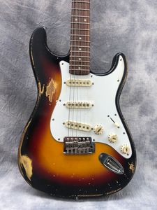 Masterbuilt Chili Peppers John Frucuiante 1962 3 Ton Sunburst Heavy Relic Electric Guitar Mint Green Pickguard Vintage Konb SSS Pickups