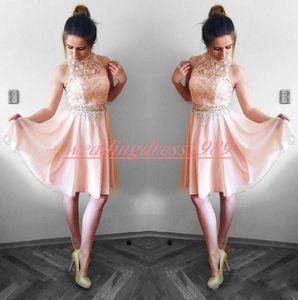 2019 Lace Chiffon Blush Homecoming Dresses Club Wear Juniors Graduation Ball Knee Length Cocktail Plus Size Sleeveless Bridesmaid Dress