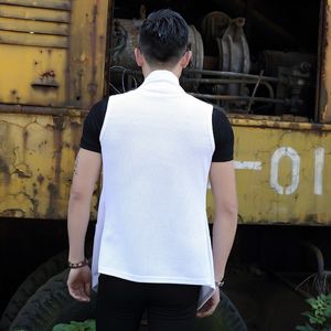New Japan Style Mens Casual Summer Sleeveless Medium Length Vests None Button Open Stitch Streetwear Male Waistcoats Plus Size
