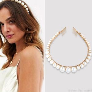 Элегантная имитация Pearl Fairband Заявление Оголовье Оголовье Европа и Америка Boho Свадебные Волос Партия Мода Волос Аксессуар для Женщин