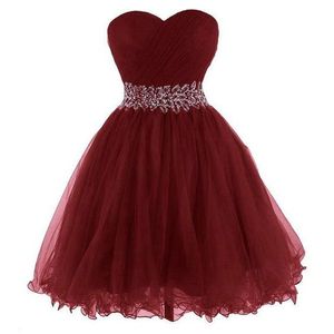 Wholesale beaded cocktail tops for sale - Group buy Cocktail Party Dresses Burgundy Tulle Sweetheart Sleeveless Ruched Pleated Top Lace up Back Homecoming Dress Beaded Waist