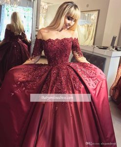エレガントな赤い贅沢なイブニングドレスオフショルダーアップリケ長袖の長さ長いイブニングドレスフォーマルパーティーガウンカスタムメイド