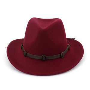 Mode ny västra cowboy fedora hattar med handgjorda bälte dekor män kvinnor rulla rand jazz karneval trilby hatt för unisex