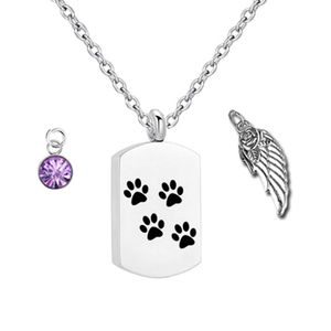 Pet Dog Paw Print Square Urn Pendant Necklace Cremation Ashes Premium Keepsake Memorial