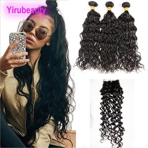 Water Wave 3 Bundles With 4X4 Lace Closure Peruvian Human Hair Extensions Bundles With Baby Hair 4 Pieces One Lot 10-28inch