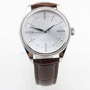 Cellini 50509 Mekaniska läder Mens Silver Watch Watch Brown Strap Series Automatic Mechaincal Silver Dial Men Watches Manliga armbandsur