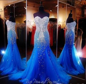 Royal Blue Mermaid Prom Kleider Perlen Besonderes Anlass formelle Kleider sexy Tüll bodenlange Landebahn Abendkleider