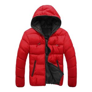 2018 Yeni Marka Kış Ceket Erkek Kapşonlu Mont Rahat Erkek Kalın Ceket Erkek Rahat Pamuk Yastıklı Giyim Katı Tam Boy Kırmızı