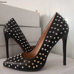 Rontic Customize Women Pumps Sexy Rivets Thin High Heels Pumps Pointed Toe Elegant Black Night Club Shoes Women Plus US Size 5-15