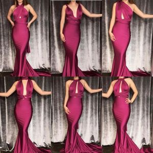 New Sexy Bury Prom Satin Convertible Mixed Styles Sweep Train Plus Size Custom Mermaid Evening Cheap Party Dresses