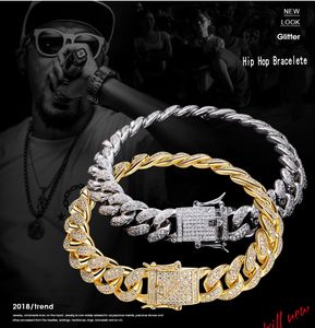 2019 Yeni Varış Sıcak Satış Hip Hop Vintage Takı Gerçek 18 K WhiteGold Dolgu Küba Bilezik Açacağı 5A Kübik Zirkon Çarpıcı Erkek Kadın Bilezik