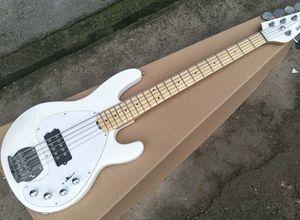 White 5 string electric bass guitar with white guard board maple finger board, custom made FREE SHIPPING