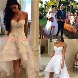 Moda Wysoka Niski Ogród Plaża Suknie Ślubne Koronki Wielopiętrowy Aplikacja Bez Rękawów Bride Ball Vestido de Novia Formalna Suknia Ślubna Plus Size