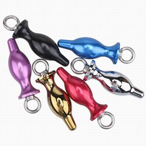 Wholesale anus butt resale online - Metal Big Anal Plugs Color Stainless Steel Anus Beads dilator Butt Plug with pull ring Sex Product Women enema vagina washing Tool