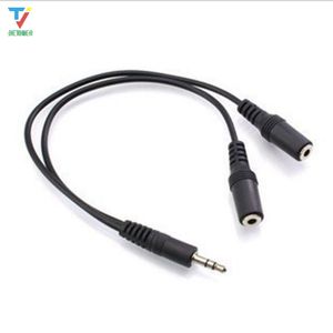 300pcs/lot Black 1 Male To 2 Female 3.5mm AUX Audio Y Splitter Cable High Quality Earphone Headphone Adapter