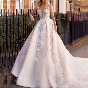 Luxury Dubai Arabic Lace Appliques Ball Gown Wedding Dresses 2020 Sexy Illusion Back Sleeveless Wedding Bridal Gowns robe de mariee CPH079