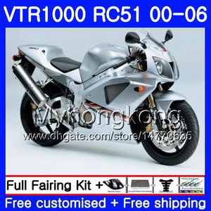 Kit för Honda VTR1000 RC51 SP1 SP2 00 01 02 03 04 05 06 Glans Silver 257HM.20 RTV1000 VTR 1000 2000 2001 2002 2003 2004 2005 2006 FAIRING