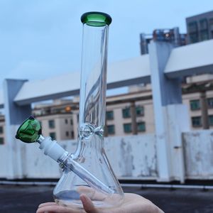 Thick beaker bong glass water pipe 10 inch pink green heady glass dab rig oil rig bubbler with bowl