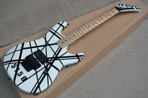 Фабрика Пользовательские белый гитара электрическая с черными полосами, Maple грифа, Floyd Rose, Chrome Аппаратные средства, могут быть настроены