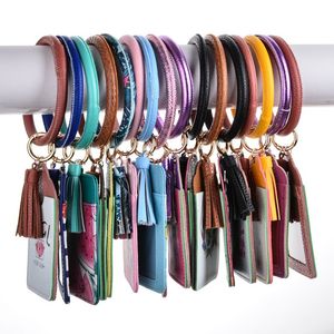 Tecknad läder kreditkort hållare tofs o cirkel nyckelringar Keychain armband kvinnor unicorn djur nyckelring ring smycken tillbehör