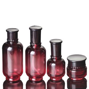 50 ml de Vidro Rosa Frascos De Vidro Rodada Frascos De Vidro Vazio Cosméticos Creme Para o Rosto Loção Garrafas Da Bomba de Viagem tamanho Cosméticos Recipiente