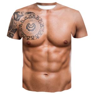 Para homem 3d t-shirt musculação simulada tatuagem muscular tshirt casual pele nua pele muscular tshirt engraçado de manga curta o-pescoço