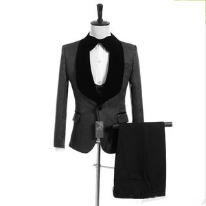 Neue maßgeschneiderte Groomsmen schwarz Muster Bräutigam Smoking Schal Revers Männer Anzüge Side Vent Hochzeit Prom Trauzeuge (Jacke + Hose + Weste + Krawatte) XF290