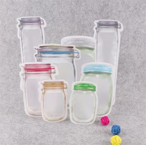 Mason Jar Shaped Zipper Food Storage Bag Reusable Bulk Food Storage Container Snacks Candy Leak-proof Bags Kitchen Organization Bags