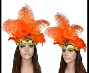 Wholesale ostrich feathers for headbands for sale - Group buy Belly dance headdress Halloween dance performance headband feather headdress Christmas decoration ostrich feather water drill hoop gift