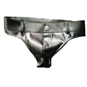 Män Pu Shiny Hot T Crotch High Cut Söt Bikini Jeans Shorts Low Rise Micro Mini Short Sexy Culb Gay Wear F38 C19031601