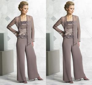 Fashion Mother's Suit mother of the bride pant suits chiffon Dresses with jacket Mother of the Bride Dresses pant suits