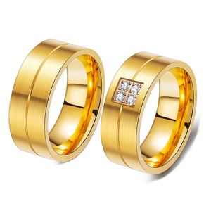 New personalized Gold Plated Titanium Stainless Steel Cubic Zirconia Matching Ring Set Wedding Band Lovers Jewelry for Sale Wholesale