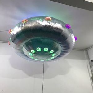 wholesale Hanging Inflatable UFO Inflatables Balloon With LED light and LED strip Flying Saucer Factory Price Manufacturer For nightclub Ceiling Decor