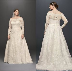 Plus Size Suknie ślubne Suknie Ślubne Koronkowe Aplikacje Koraliki Linia Robe de Mariee Custom Made Off the Ramię Suknie ślubne z długim rękawem