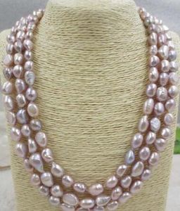 3 row purple baroque 9-10mm genuine freshwater pearl necklace 50/54/58 cm