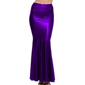 17 cores Sereia cintura alta saia longa Sexy Mulheres Faux Leather Package Hips Maxi Skirt Palco brilhante Fishtail vestido