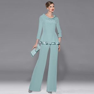 Elegant Chiffon Mother Of The Bride Pant Suits Two Pieces Plus Size Formal Party Wear Mother Groom Suits